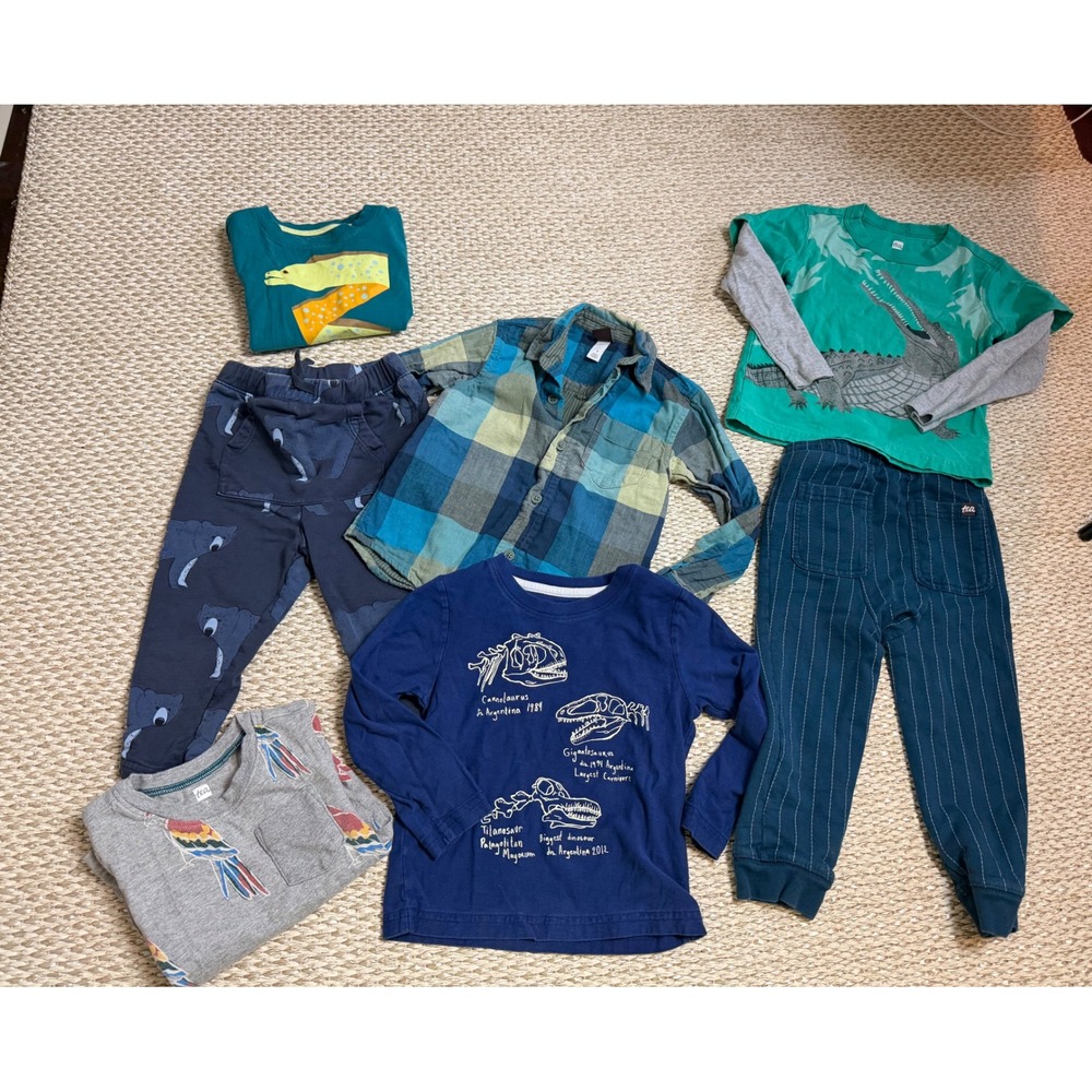Tea Collection Boys Green Blue Plaid and Graphic Top Matching Set
